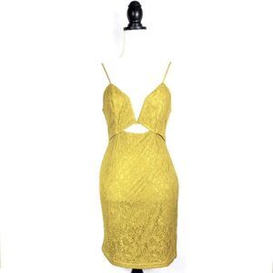 NEW NWT Line + Dot Yellow Floral Lace Cutout Bodycon Mini Dress Size Lar…